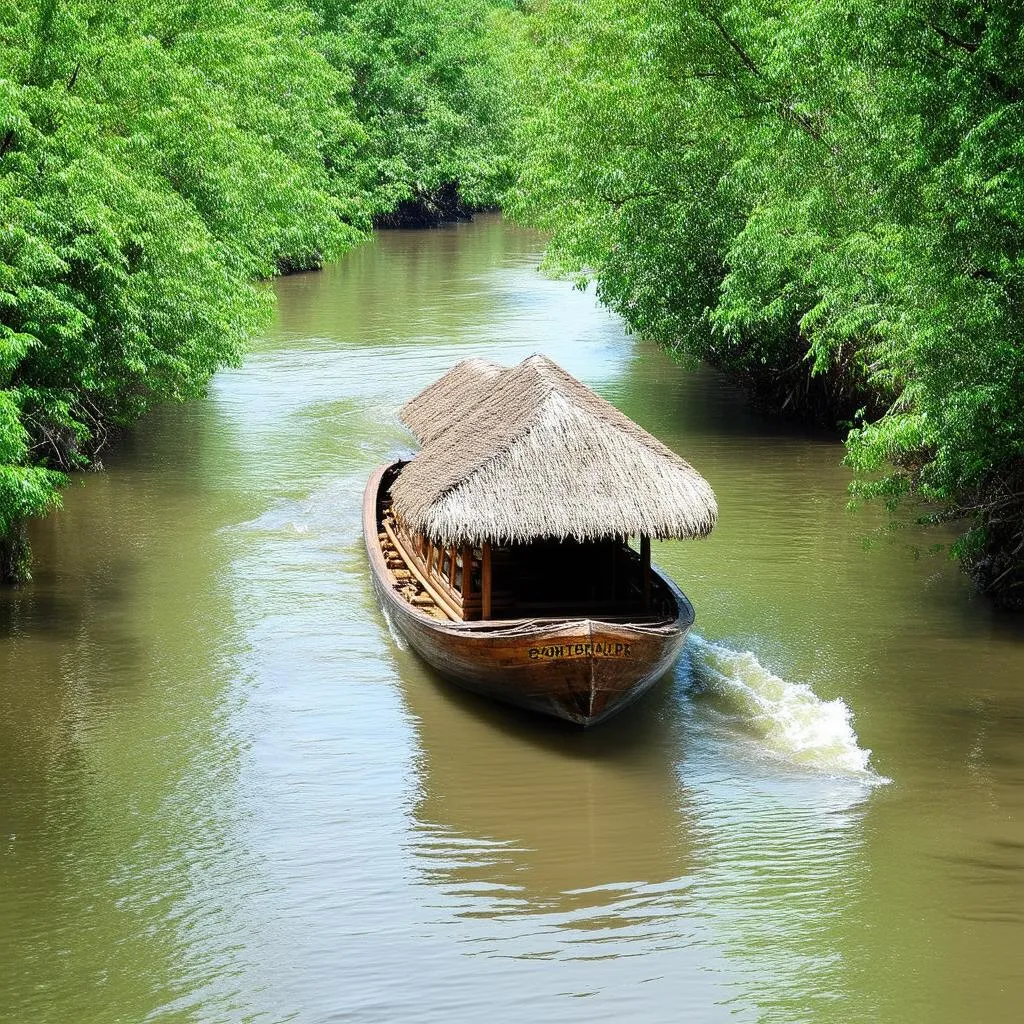 Boat navigating a winding river